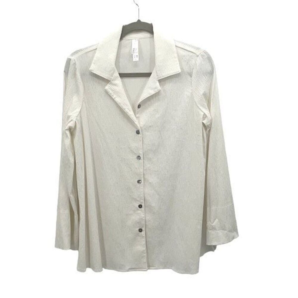 Marla Wynne Womens Crepe Textured Long Sleeve Button-Up Blouse Ivory Small